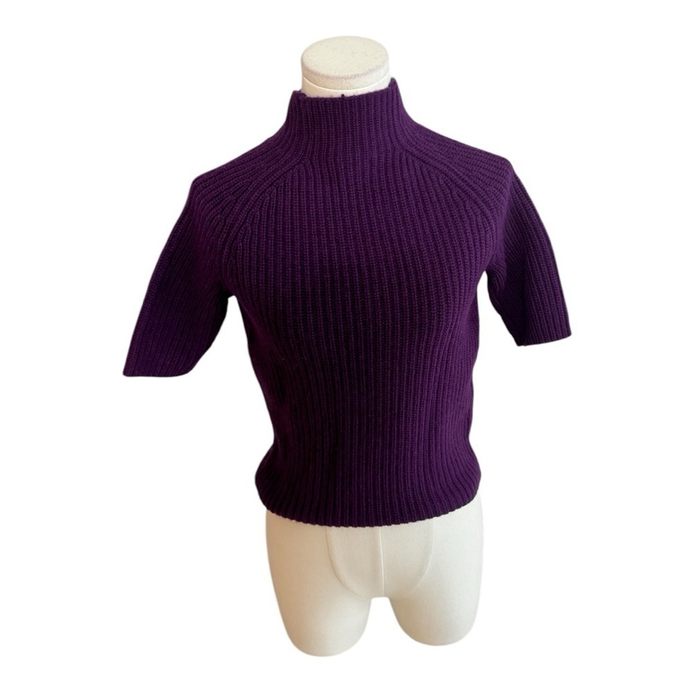 THEORY Jodi Fine Haven Half Sleeve Wool Cashmere Sweater Purple Jewel Size P TP - Picture 2 of 6